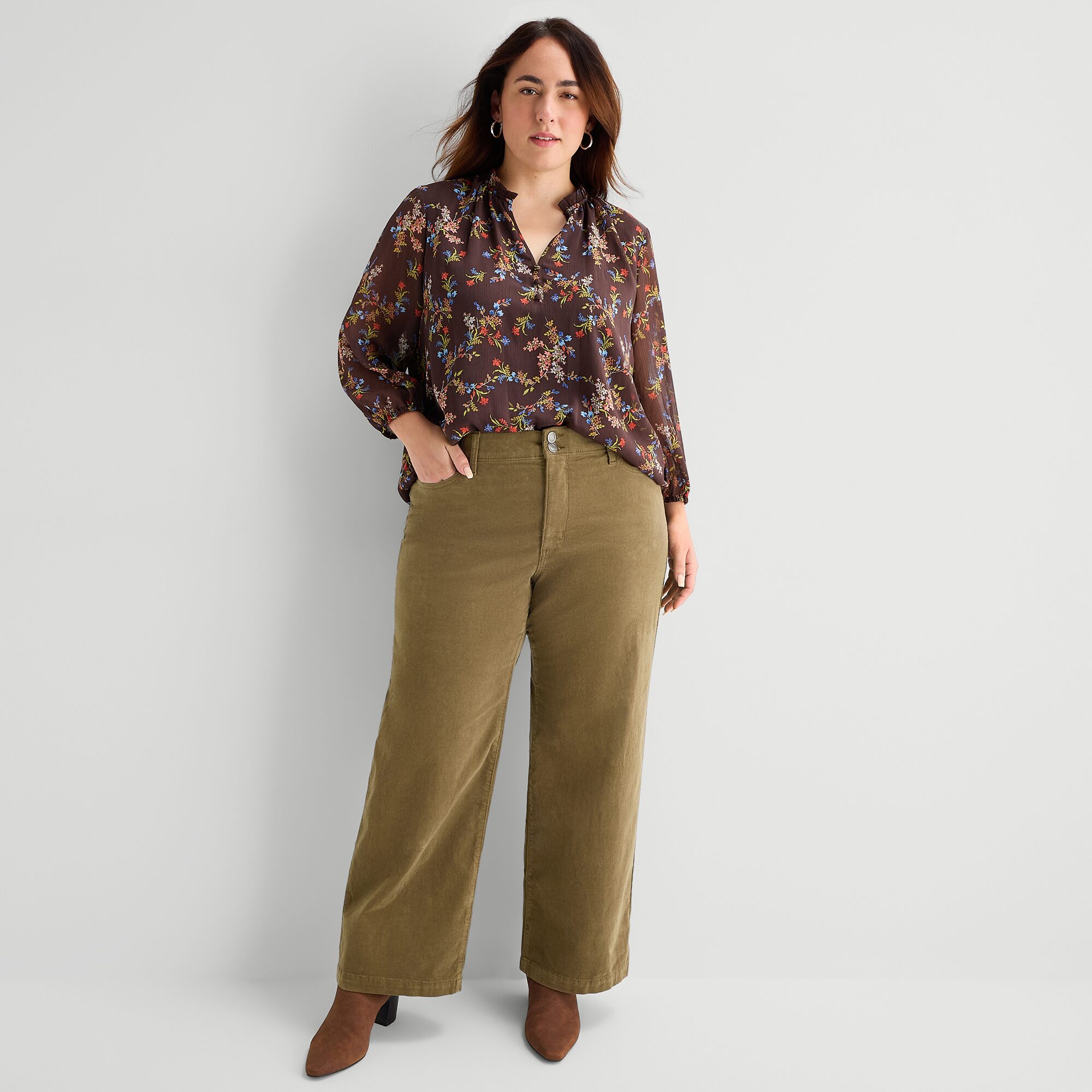 St. John's Bay Womens Plus Split Crew Neck Long Sleeve Blouse