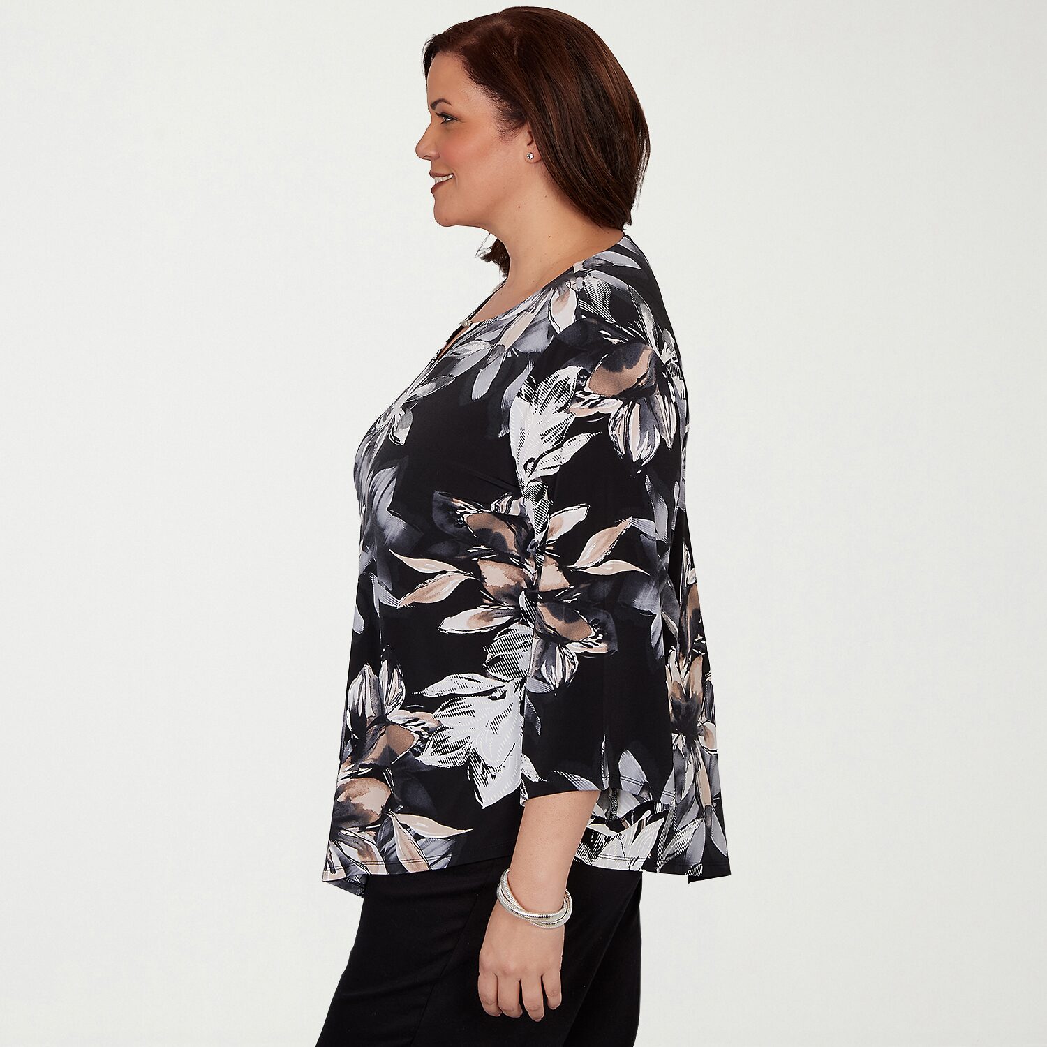 Alfred Dunner Classics Womens Plus Split Crew Neck 3/4 Sleeve T-Shirt