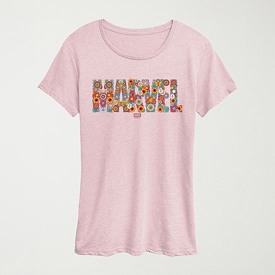Womens Crew Neck Short Sleeve Regular Fit Marvel Graphic T-Shirt