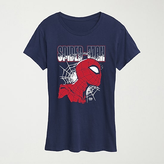 Womens Crew Neck Short Sleeve Regular Fit Spiderman Graphic T-Shirt