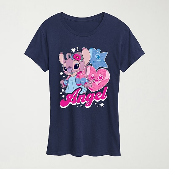 Womens Crew Neck Short Sleeve Regular Fit Lilo & Stitch Graphic T-Shirt