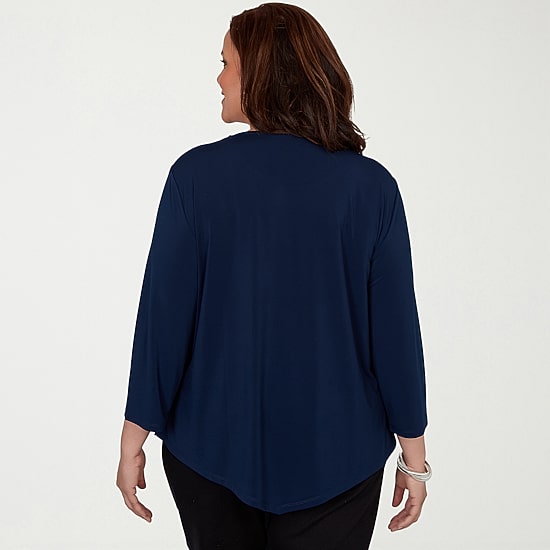 Alfred Dunner Classics Womens Plus Split Crew Neck 3/4 Sleeve T-Shirt