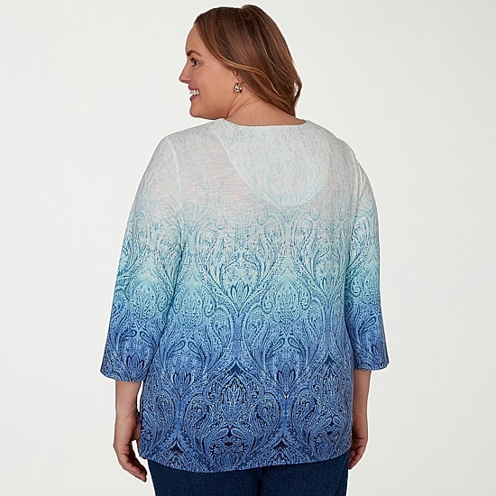 Alfred Dunner Classics Womens Plus Square Neck 3/4 Sleeve T-Shirt