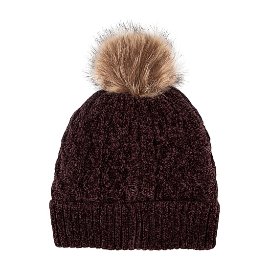 Isotoner Cable Knit Womens Pom Pom Beanie