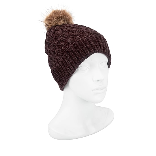 Isotoner Cable Knit Womens Pom Pom Beanie