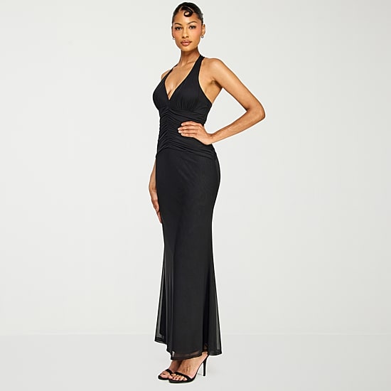 Premier Amour Womens Halter Neck Sleeveless Evening Gown