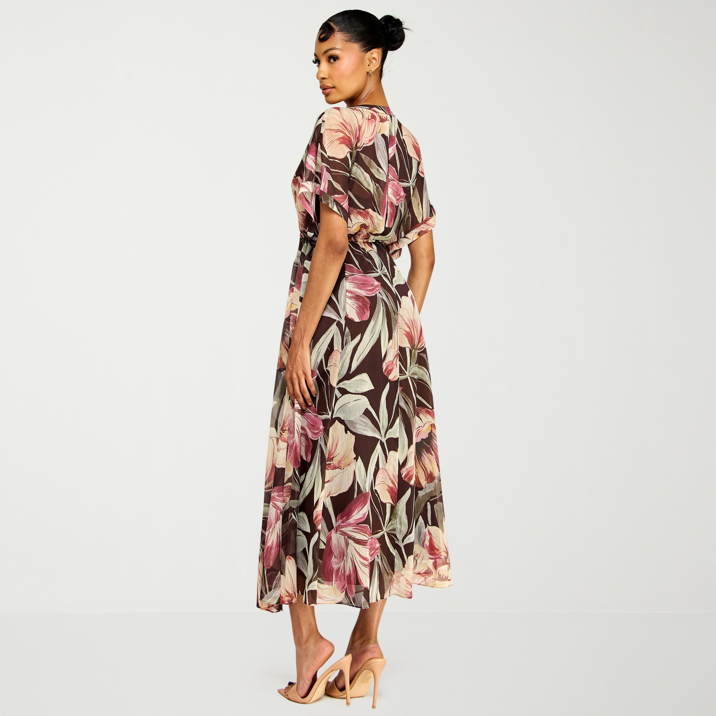 Premier Amour Womens V Neck Short Sleeve Kimono Maxi Dress