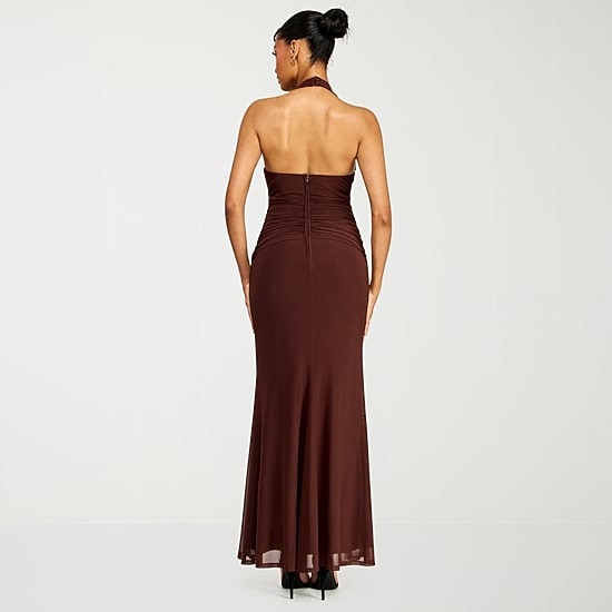 Premier Amour Womens Halter Neck Sleeveless Evening Gown