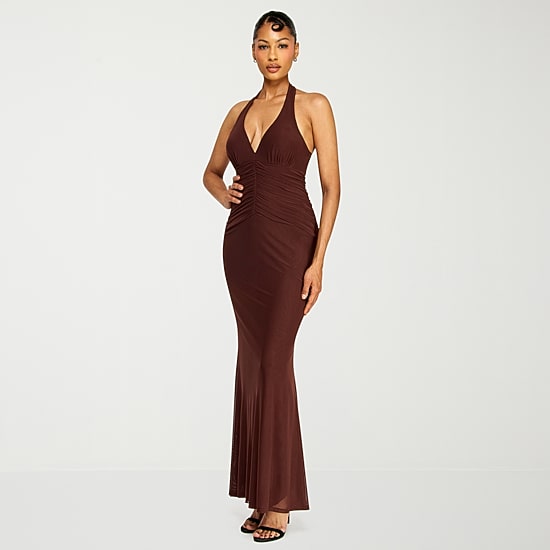 Premier Amour Womens Halter Neck Sleeveless Evening Gown