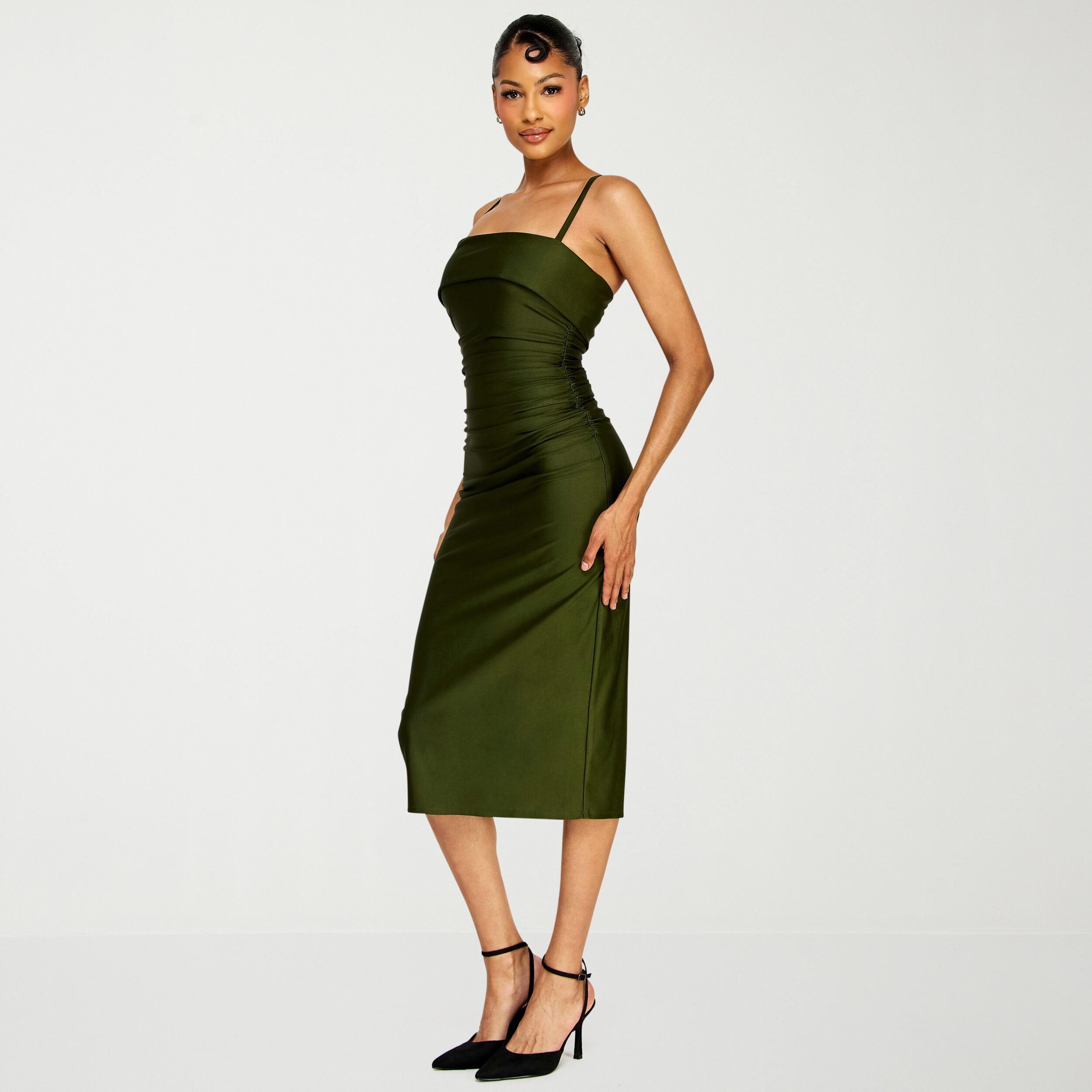 Premier Amour Womens Midi Straight Neck Sleeveless Sheath Dress