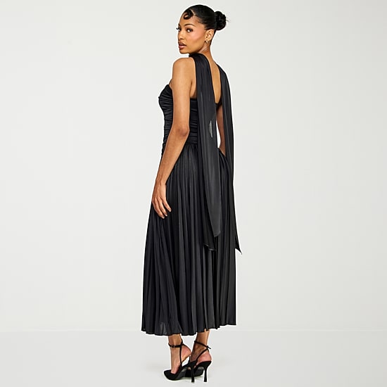 Premier Amour Womens Midi Straight Neck Sleeveless Fit + Flare Dress