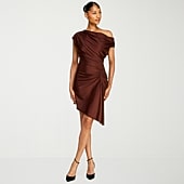 Premier Amour Womens High-Low Asymmetrical Neck Sleeveless Off the Shoulder Fit + Flare Dress