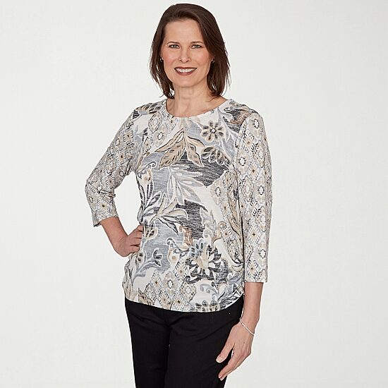 Alfred Dunner Womens Crew Neck 3/4 Sleeve T-Shirt