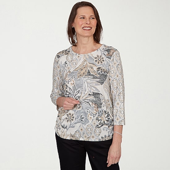 Alfred Dunner Womens Crew Neck 3/4 Sleeve T-Shirt