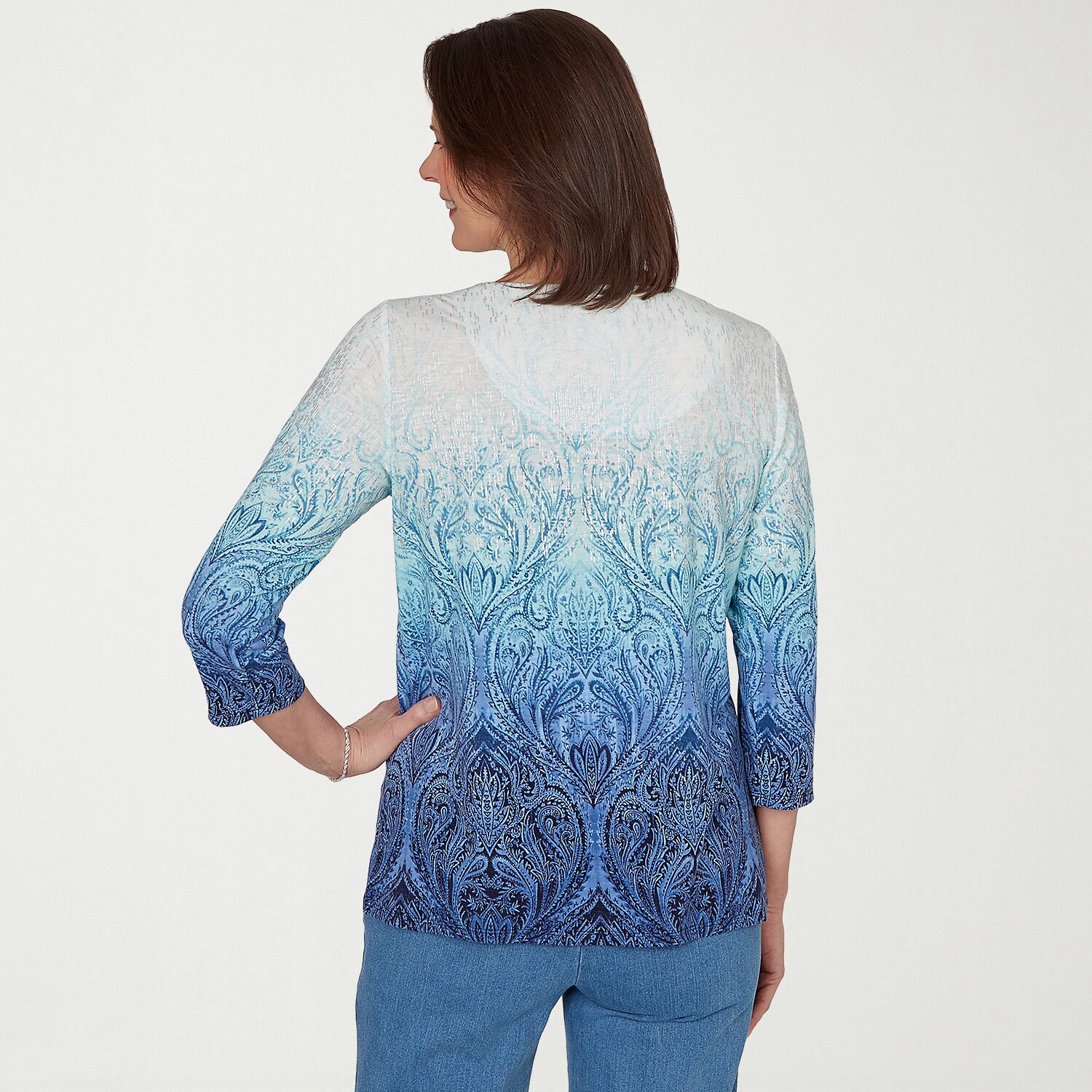 Alfred Dunner Womens Crew Neck 3/4 Sleeve T-Shirt