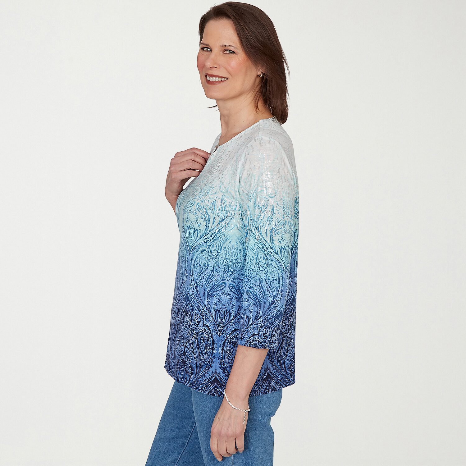Alfred Dunner Womens Crew Neck 3/4 Sleeve T-Shirt