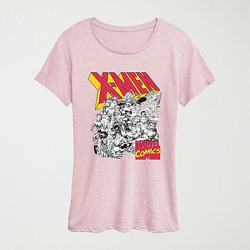 Hybrid Tees Womens Crew Neck Short Sleeve Regular Fit Marvel Graphic T-shirt In Pink