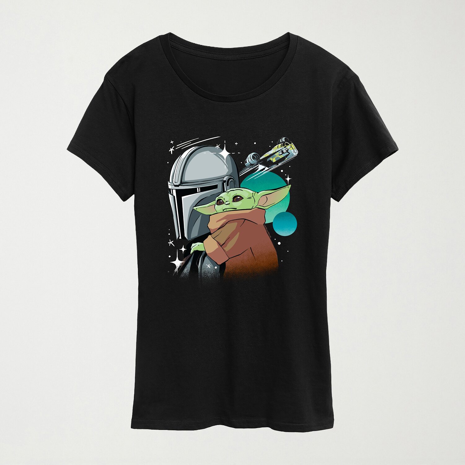 Womens Crew Neck Short Sleeve Regular Fit Baby Yoda Star Wars Graphic T-Shirt