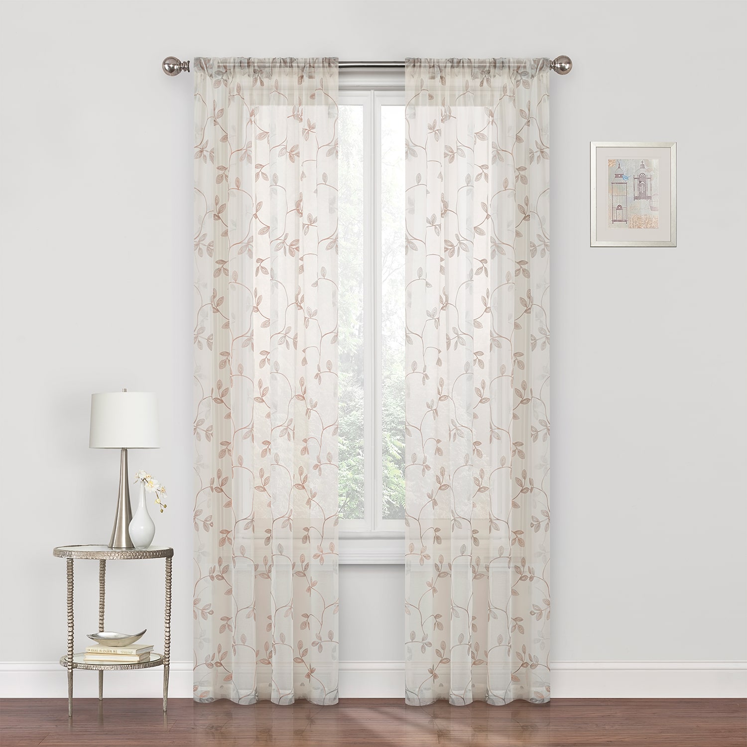 Regal Home Meadow Rod Pocket Embroidered Sheer Single Curtain Panel