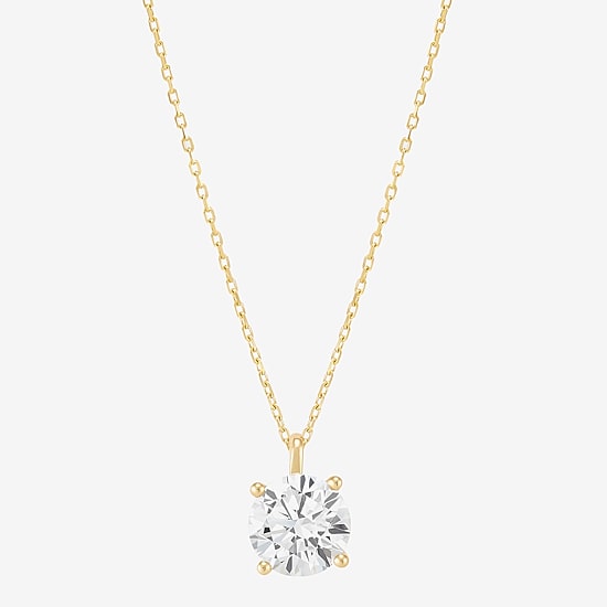 Womens 3 CT. Lab Grown White Diamond 14K Gold Round 18 Inch Pendant Necklace