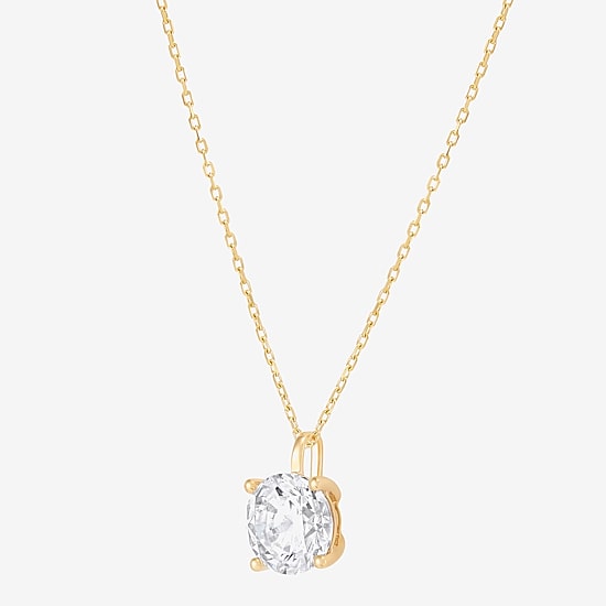 Womens 3 CT. Lab Grown White Diamond 14K Gold Round 18 Inch Pendant Necklace