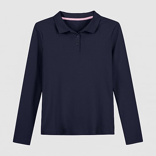 IZOD Little & Big Kid Girls Long Sleeve Regular Fit Stretch Fabric Polo Shirt, 16, Blue