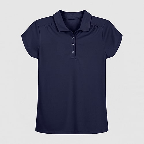 IZOD Performance Mesh Little & Big Kid Girls Short Sleeve Regular Fit Wrinkle Resistant Moisture Wicking Polo Shirt, 14, Blue