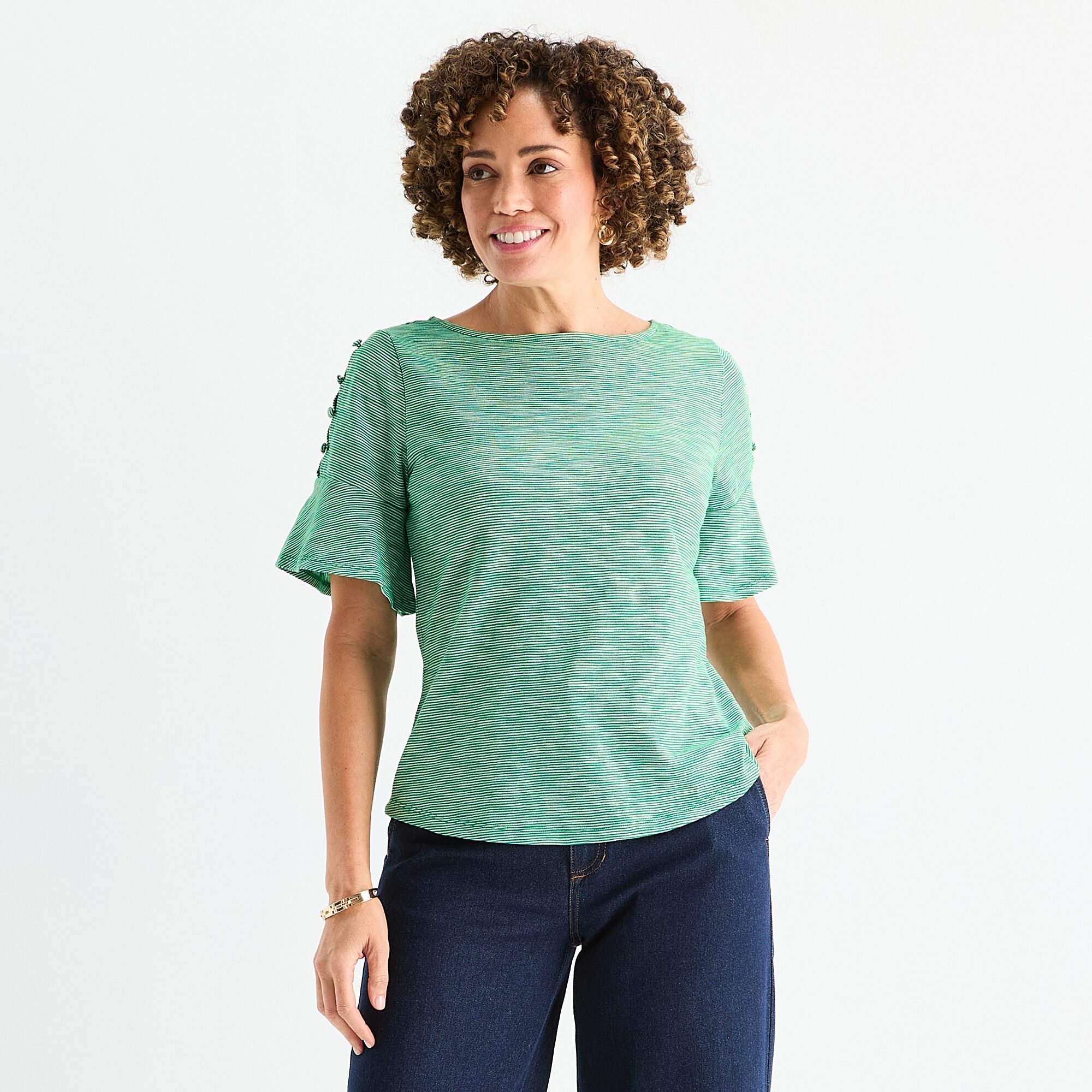 Liz Claiborne Womens Boat Neck Elbow Sleeve Blouse