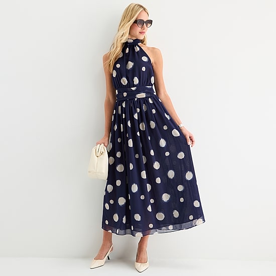 Worthington Womens Halter Neck Sleeveless Maxi Dress