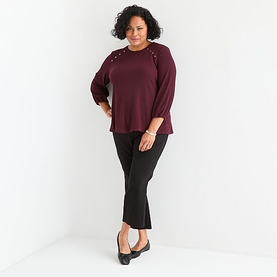 Liz Claiborne Womens Plus Crew Neck 3/4 Sleeve Blouse