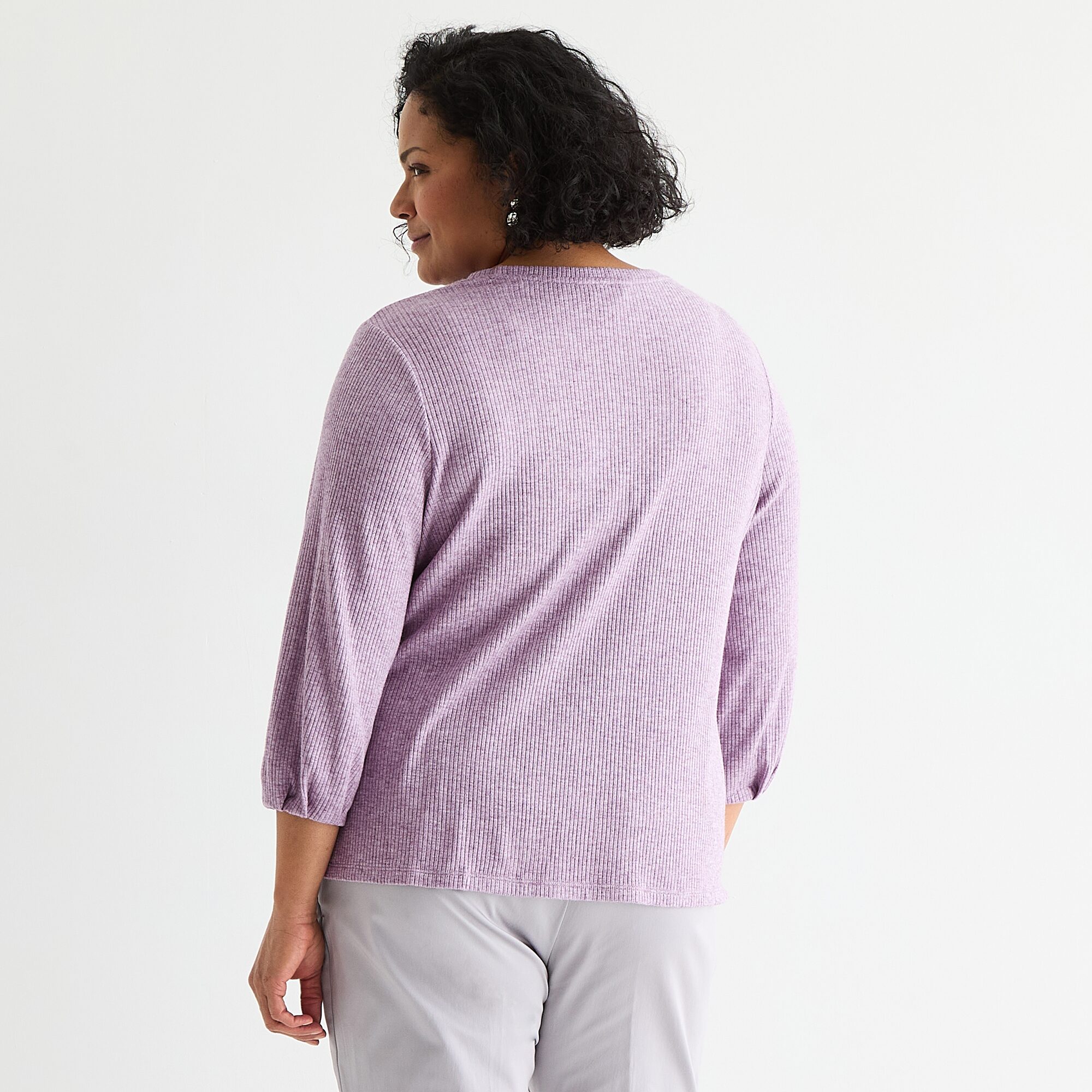 Liz Claiborne Womens Plus Crew Neck 3/4 Sleeve Blouse