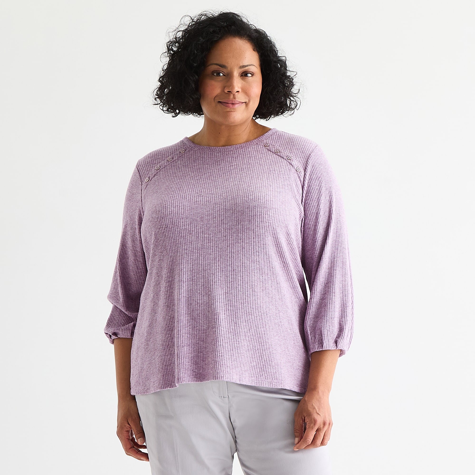 Liz Claiborne Womens Plus Crew Neck 3/4 Sleeve Blouse