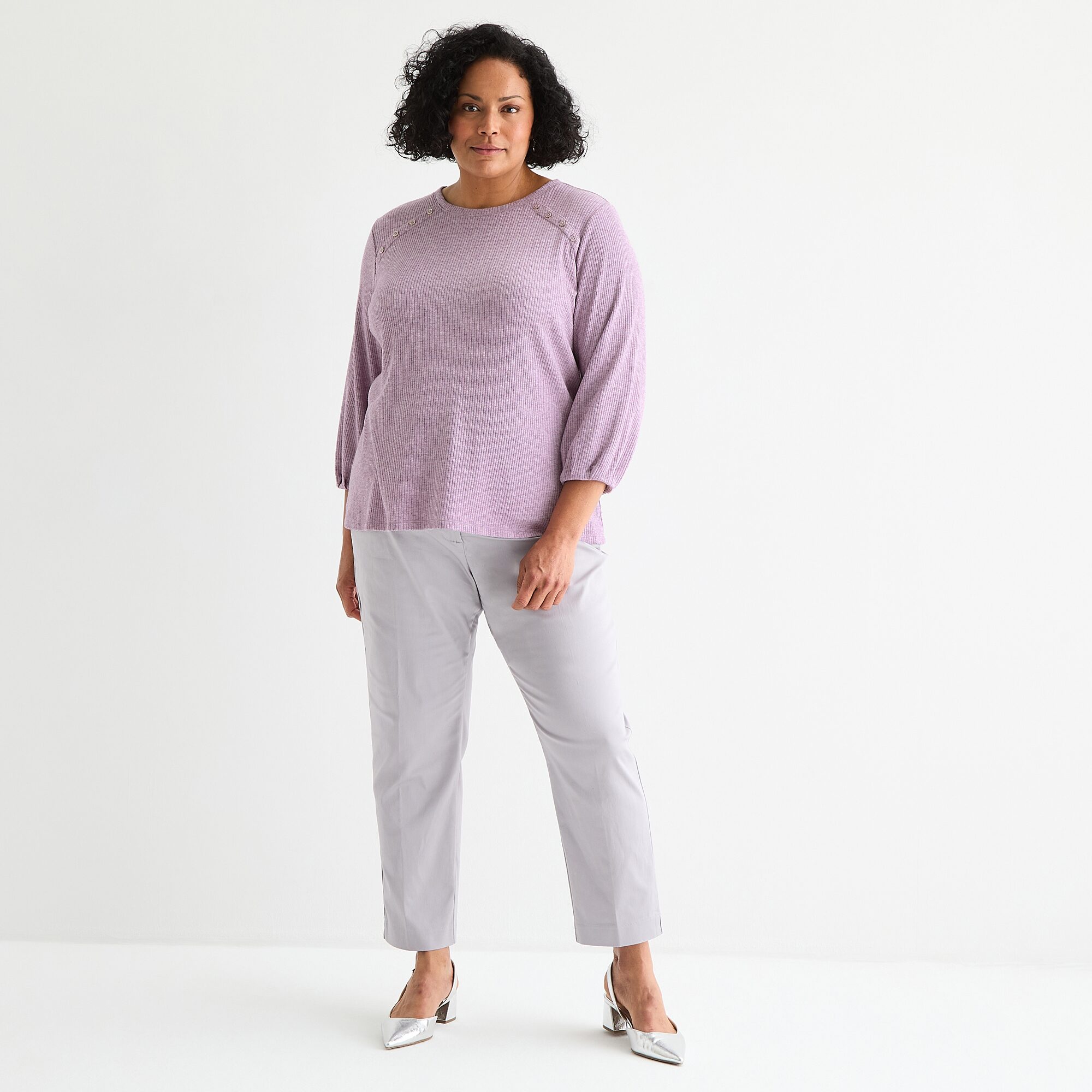 Liz Claiborne Womens Plus Crew Neck 3/4 Sleeve Blouse