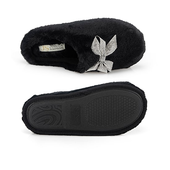JS Jessica Simpson Rhinestone Bow Womens Clog Slippers