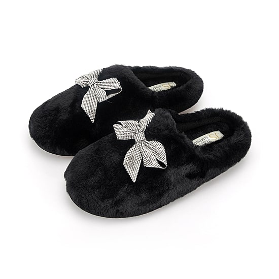 JS Jessica Simpson Rhinestone Bow Womens Clog Slippers