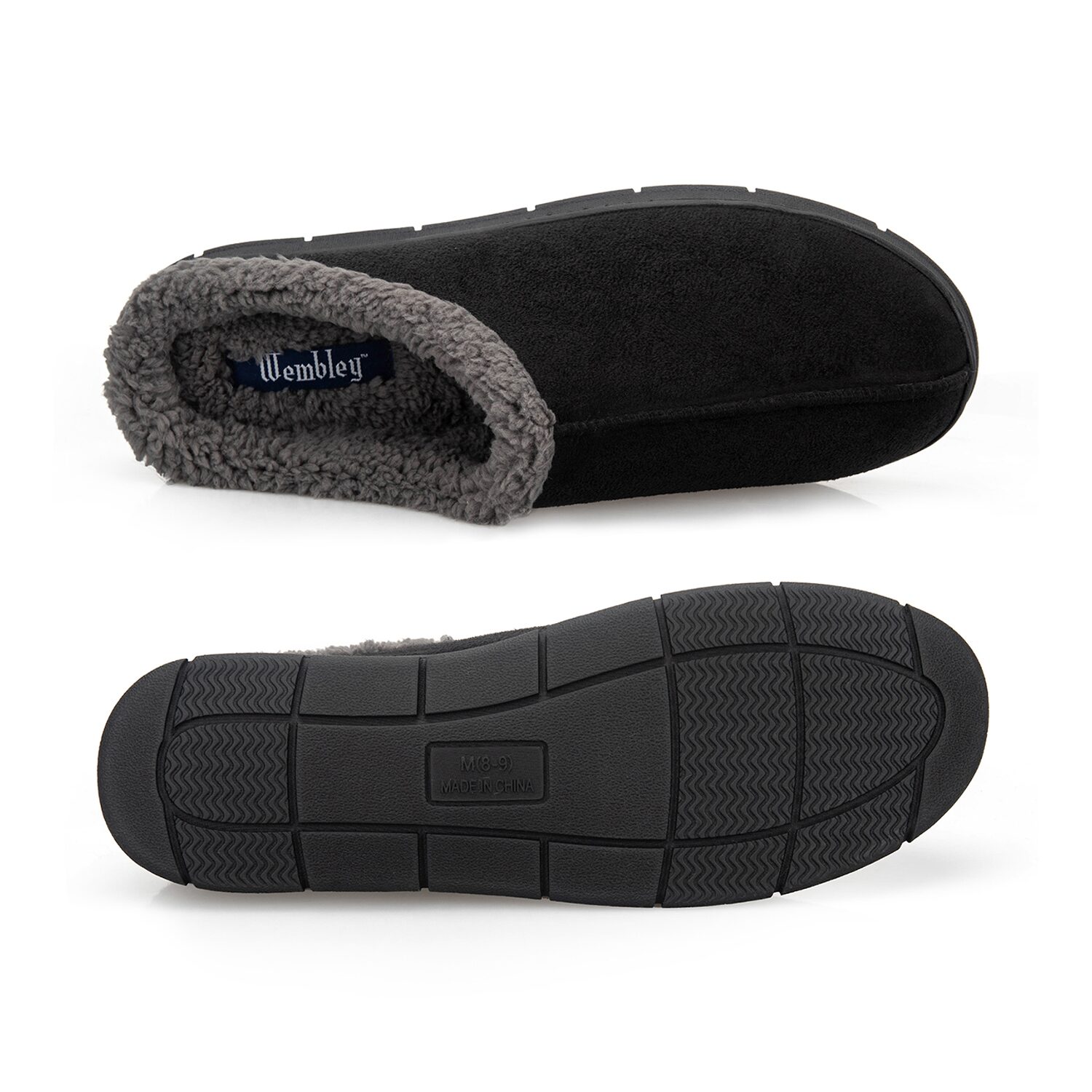 Wembley Sherpa Collar Microsuede Mens Memory Foam Clog Slippers