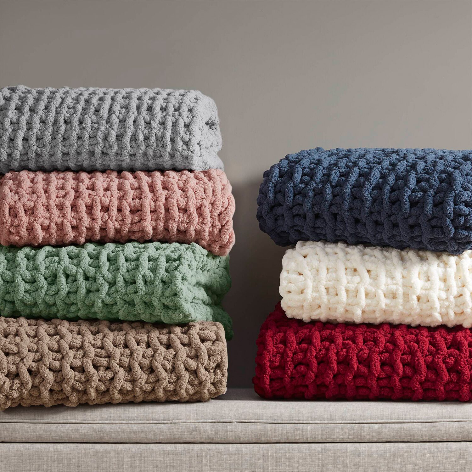 Madison Park Chenille Handmade Chunky Knit Lightweight Throw