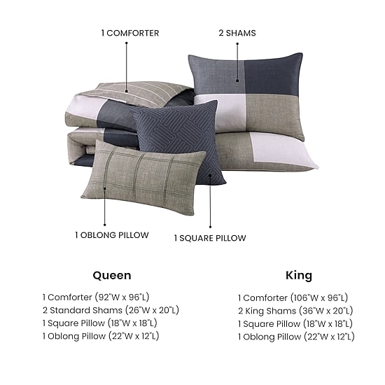 Bebejan Checkered Navy Tan 5-pc. Midweight Reversible Comforter Set