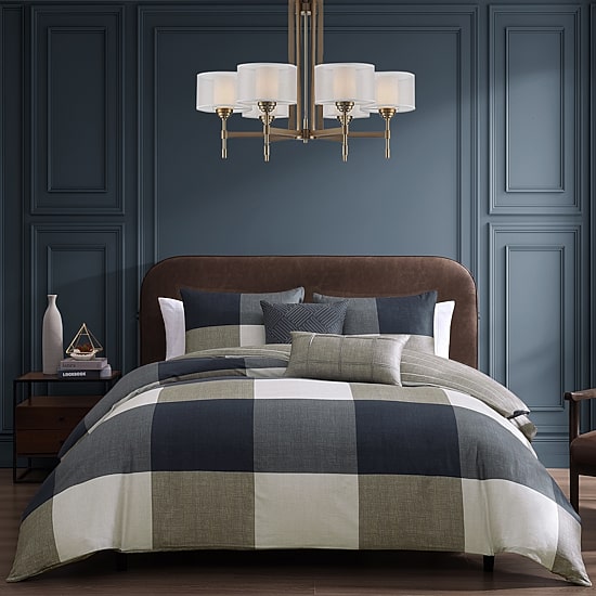 Bebejan Checkered Navy Tan 5-pc. Midweight Reversible Comforter Set