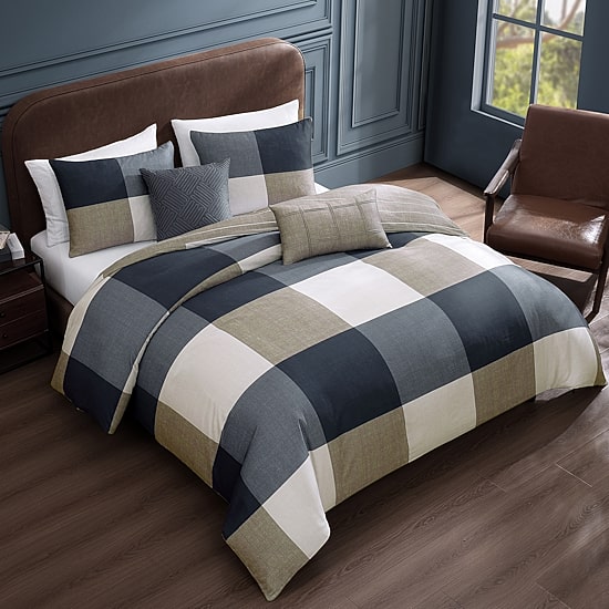 Bebejan Checkered Navy Tan 5-pc. Midweight Reversible Comforter Set