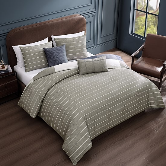 Bebejan Checkered Navy Tan 5-pc. Midweight Reversible Comforter Set