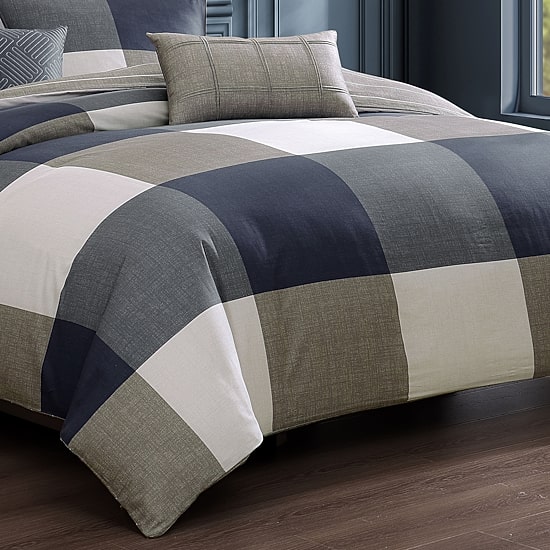 Bebejan Checkered Navy Tan 5-pc. Midweight Reversible Comforter Set