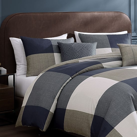 Bebejan Checkered Navy Tan 5-pc. Midweight Reversible Comforter Set
