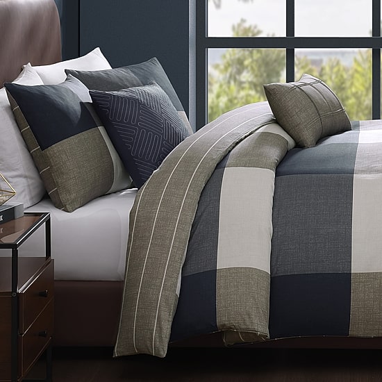 Bebejan Checkered Navy Tan 5-pc. Midweight Reversible Comforter Set