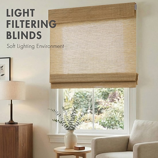 Madison Park Nordic No Drill Jute Blend Cordless Light-Filtering Roman Shade