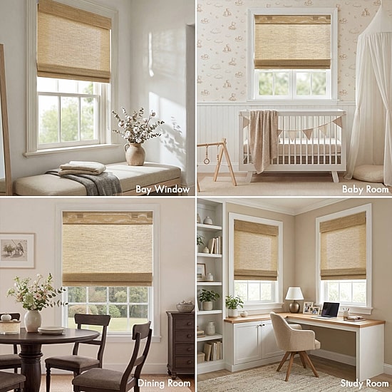 Madison Park Nordic No Drill Jute Blend Cordless Light-Filtering Roman Shade