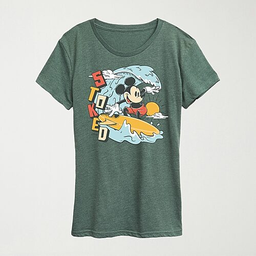 Womens Crew Neck Short Sleeve Regular Fit Mickey Mouse Graphic T-Shirt, Medium, Green