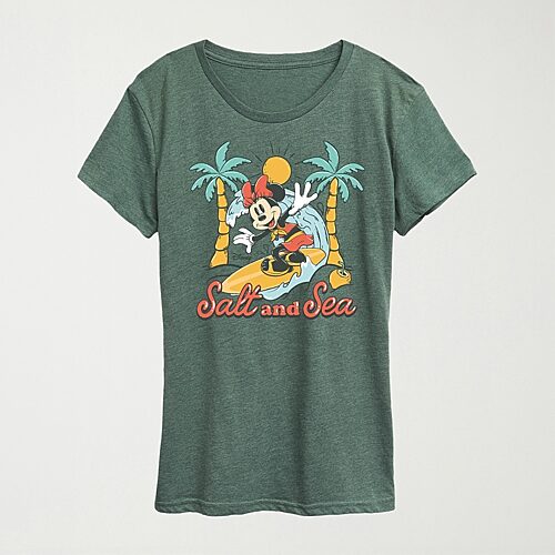 Womens Crew Neck Short Sleeve Regular Fit Minnie Mouse Graphic T-Shirt, Medium, Green