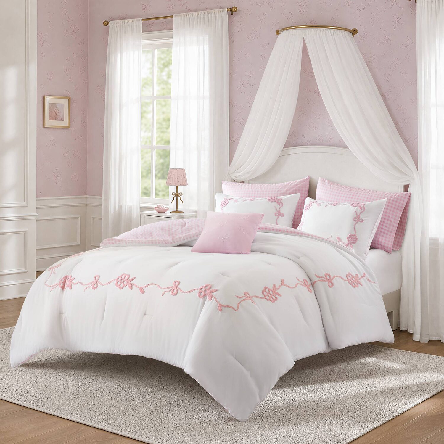 Intelligent Design Eloise Floral Bow Embroidered 6-pc. Lightweight Reversible Easy Care Comforter Set