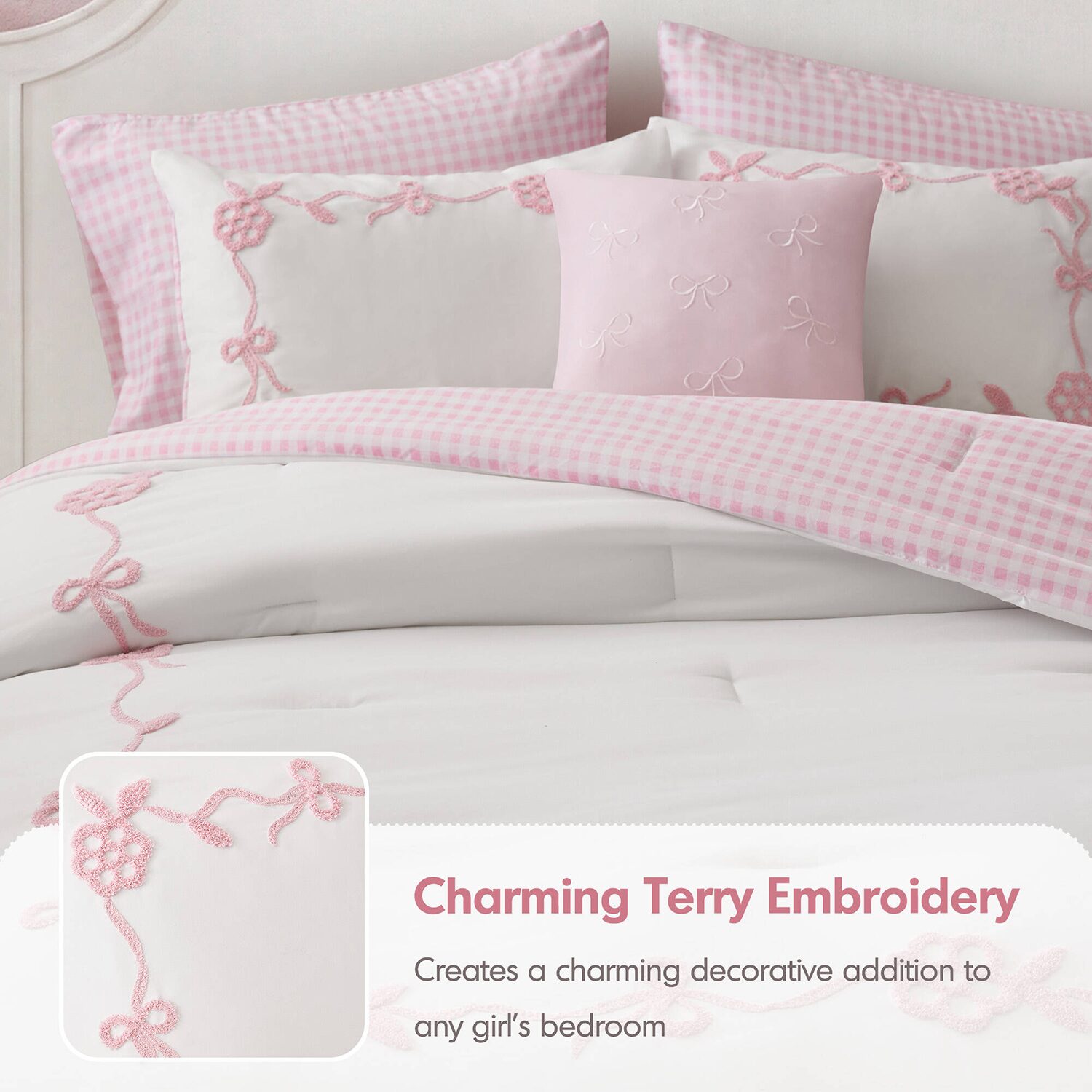 Intelligent Design Eloise Floral Bow Embroidered 6-pc. Lightweight Reversible Easy Care Comforter Set